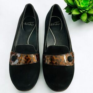 Dansko Leather Suede Black Slip On‎ Animal Print Patent Leather Loafer Shoes 8.5